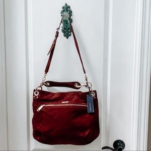 BRAND NEW Rebecca Minkoff Burgundy Suede and Gold Hardware Crossbody Purse